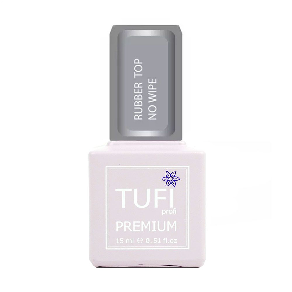 Топ для гель-лаку Tufi profi Premium Rubber Top No Wipe каучуковий, без липкого шару, 15 мл